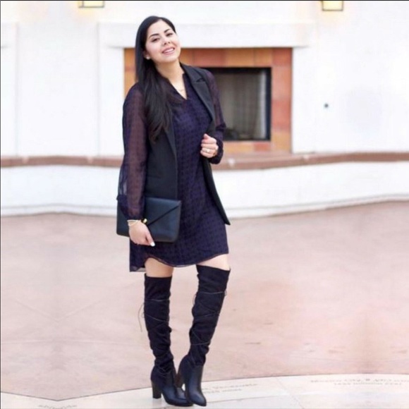 Cabi 3102 black purple Chiffon Long Sleeve dress - Picture 4 of 14